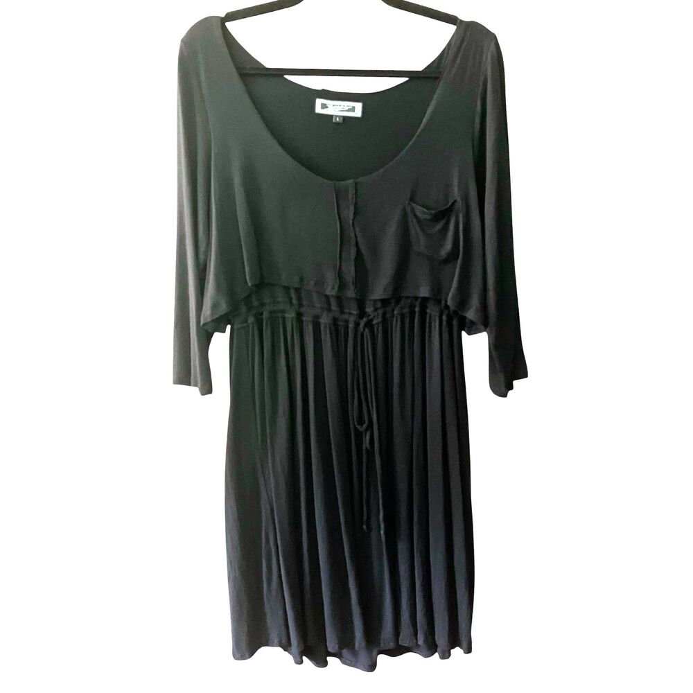 Zashi layered look 3/4 sleeve empire waist scoop neck mini dress